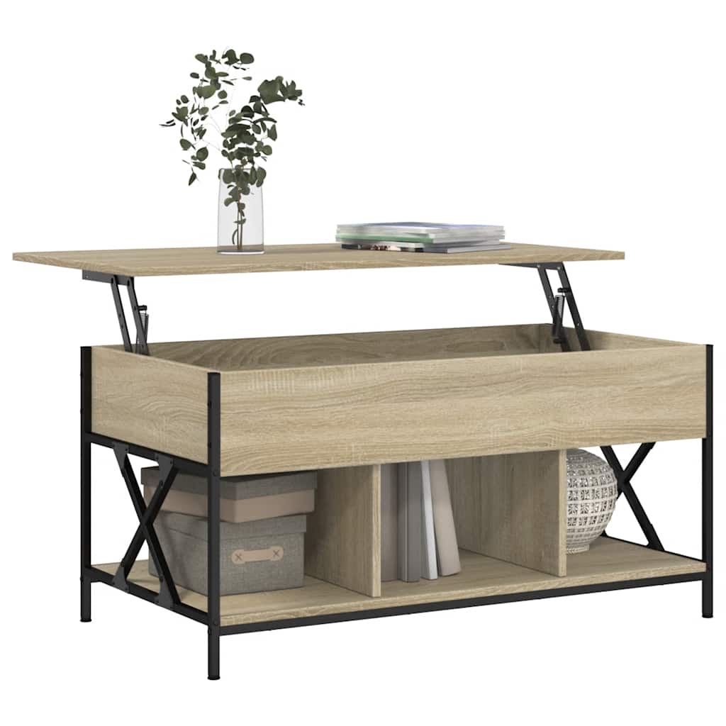 Coffee Table Sonoma Oak 100x55x50 Cm Wood Based Panel and Metal