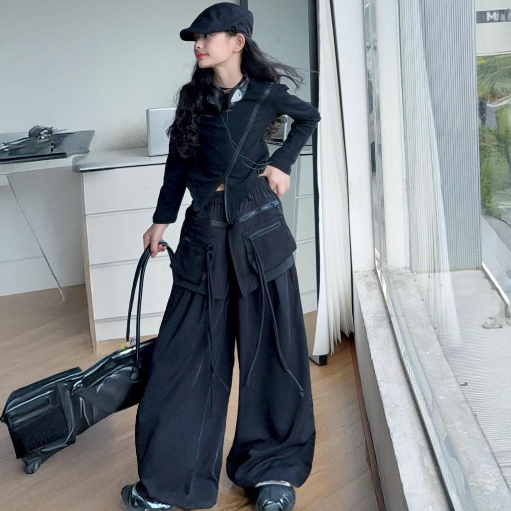 Modisches Mädchen-Herbst 2025 Langarm-Top & Cargohose Set