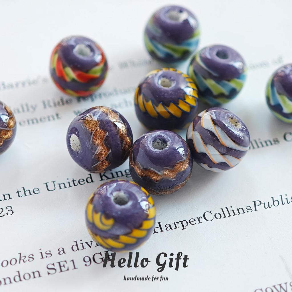 12mm West Asian Threaded Ribbon Candy Color Round Glass Beads for DIY Handmade Crafts