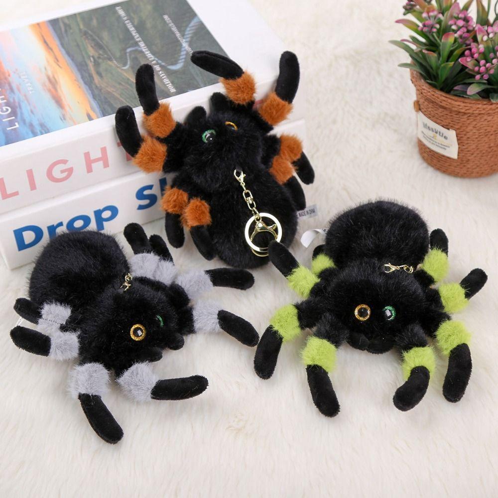 PP Cotton Color Spider Doll Keychains Simulation Lifelike Colored Eye Spider Plush Pendant Fluffy Hanging Ornaments