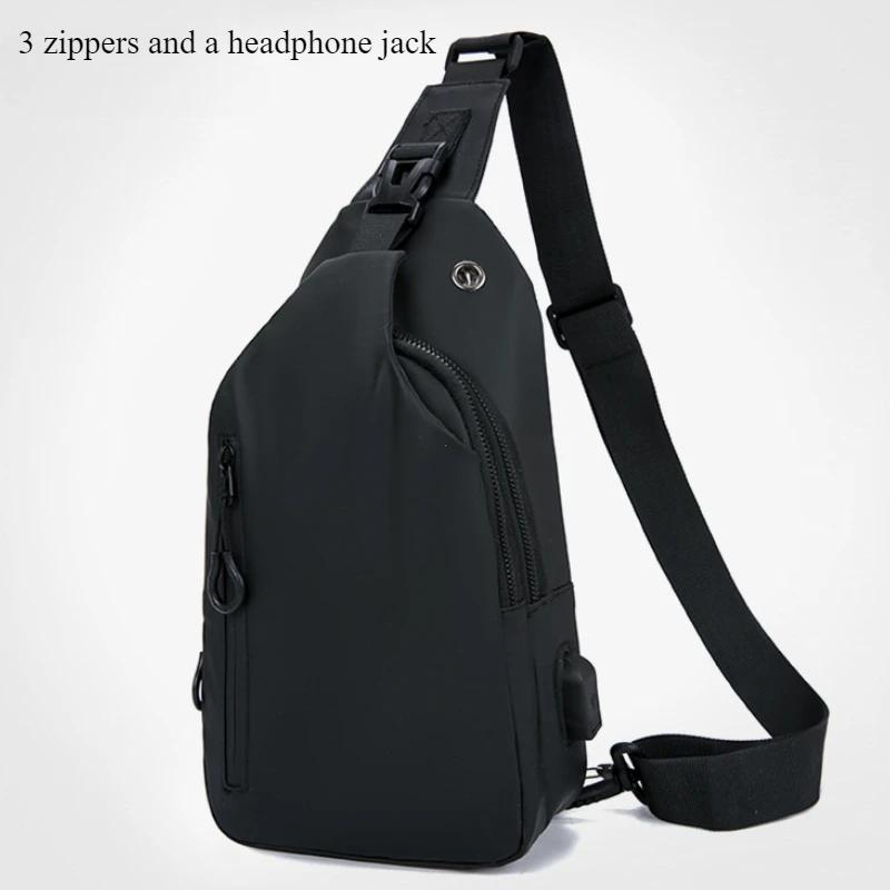 Men Bag Fashion Solid Color Men Chest Bag Outdoor Casual Fashion One Shoulder Crossbody Bag Nylon USB Charging Shoulder Bags