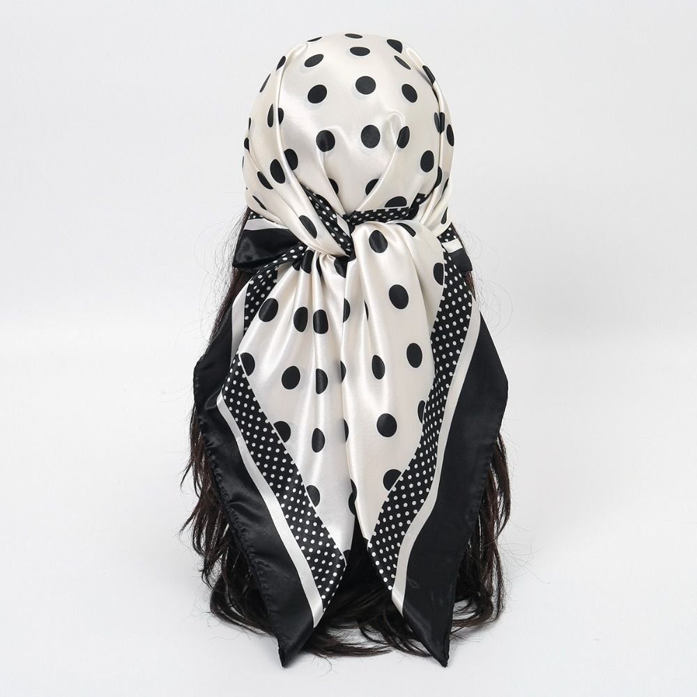 Retro Polka Dot Printed Female Neck Scarf Satin 90cm Square Scarf Neckerchief
