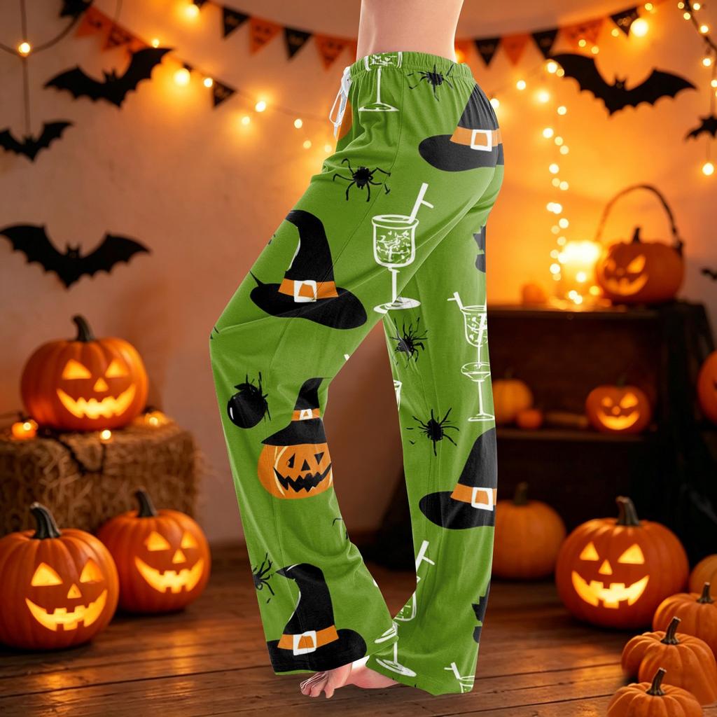 Women's Halloween Print Lounge Pants Drawstring Waist Casual Sleepwear Soft Fabric Relaxed Fit Pajama Bottoms for Home Use