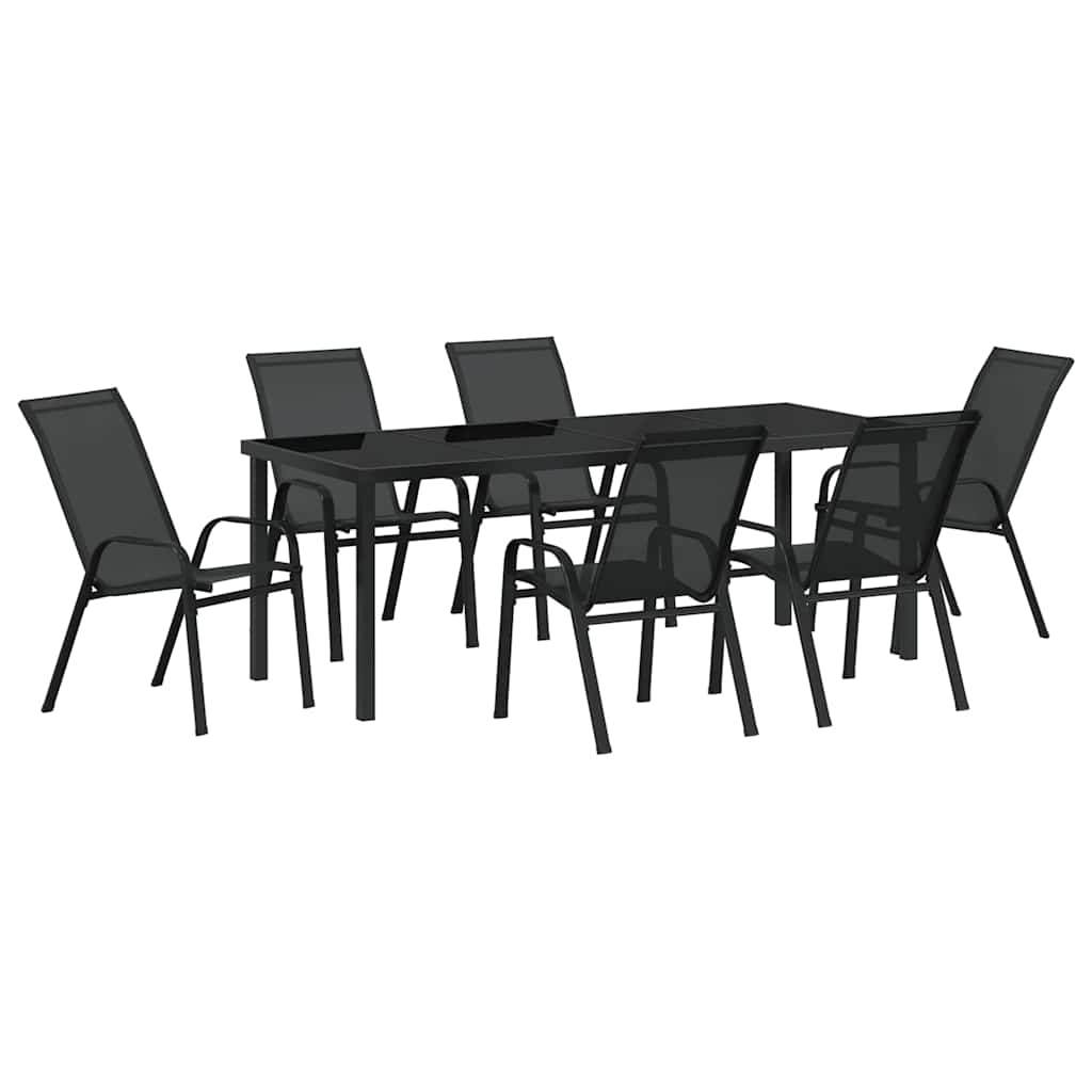 Garden Dining Set 7 pcs Black Powder Coated Steel