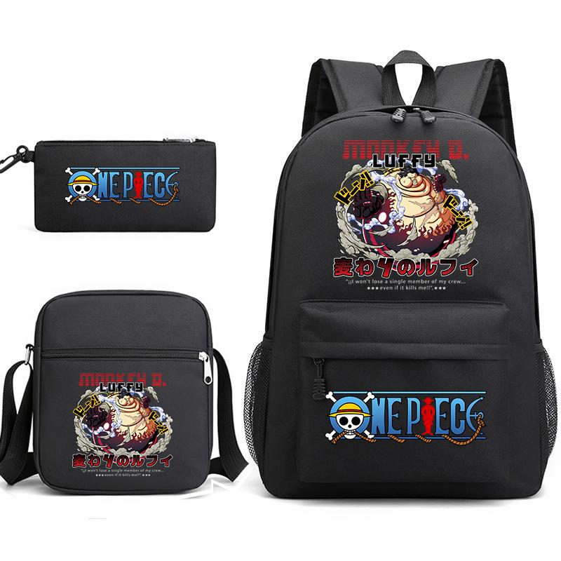 One Piece Luffy Anime Print Student Backpack Set 3 In 1 School Bag for Boys Girls with Pencil Case Tote Shoulder Bag