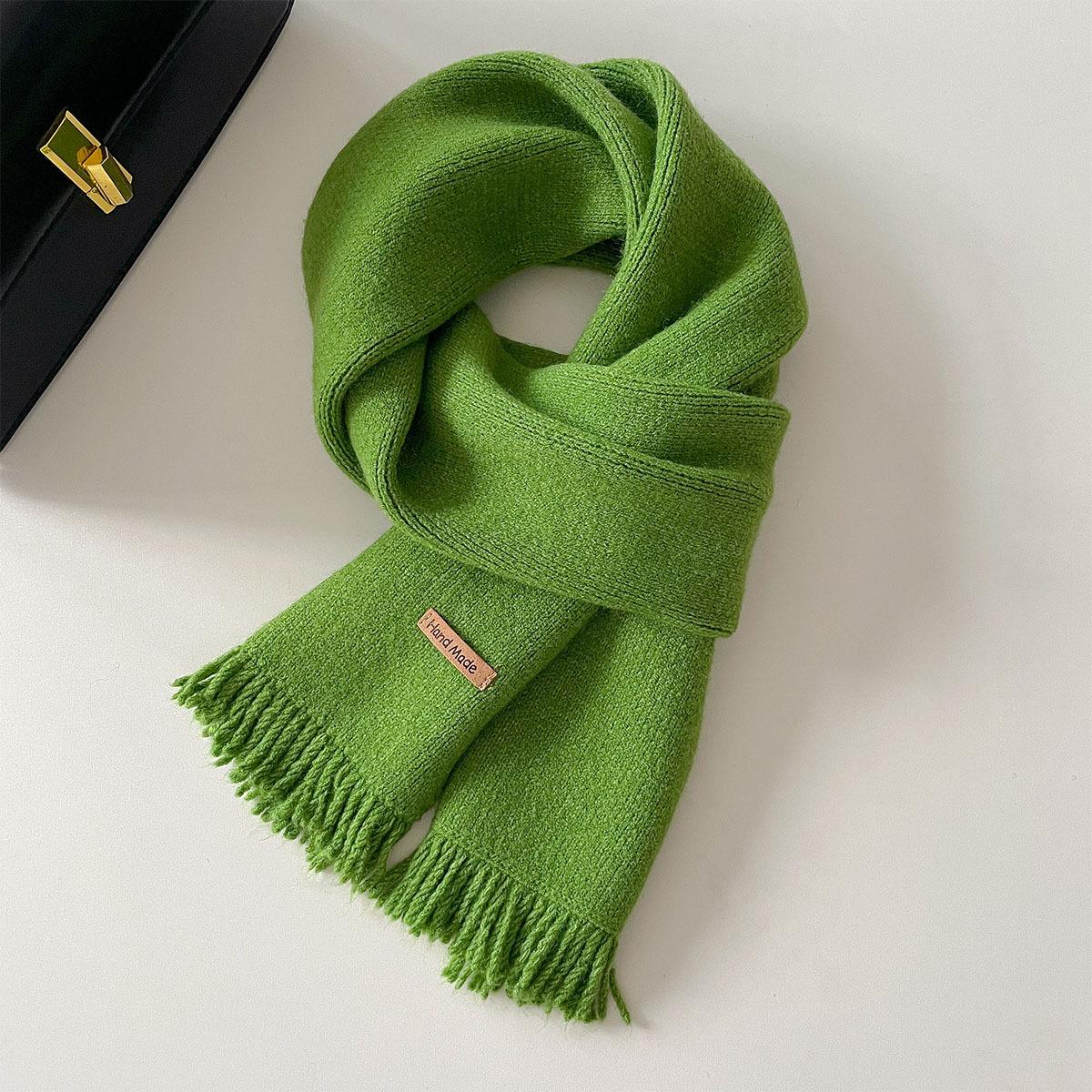 Dames Heren Imitatie Kasjmier Warme Sjaals met Kwastjes Voor Koreaanse Herfst Winter Effen Sjaal Hijab Designer Sjaal Wrap Stolen Sjaal 21x166cm green