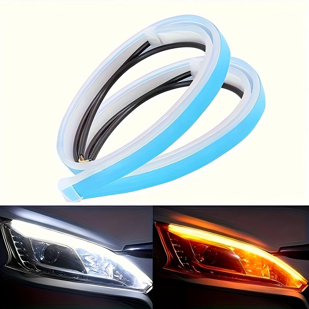 2pcs Automotive LED Decorative Light Strip Start Scan Atmosphere Light Car Grille Mesh Flow Light with Dual Color Environment Light