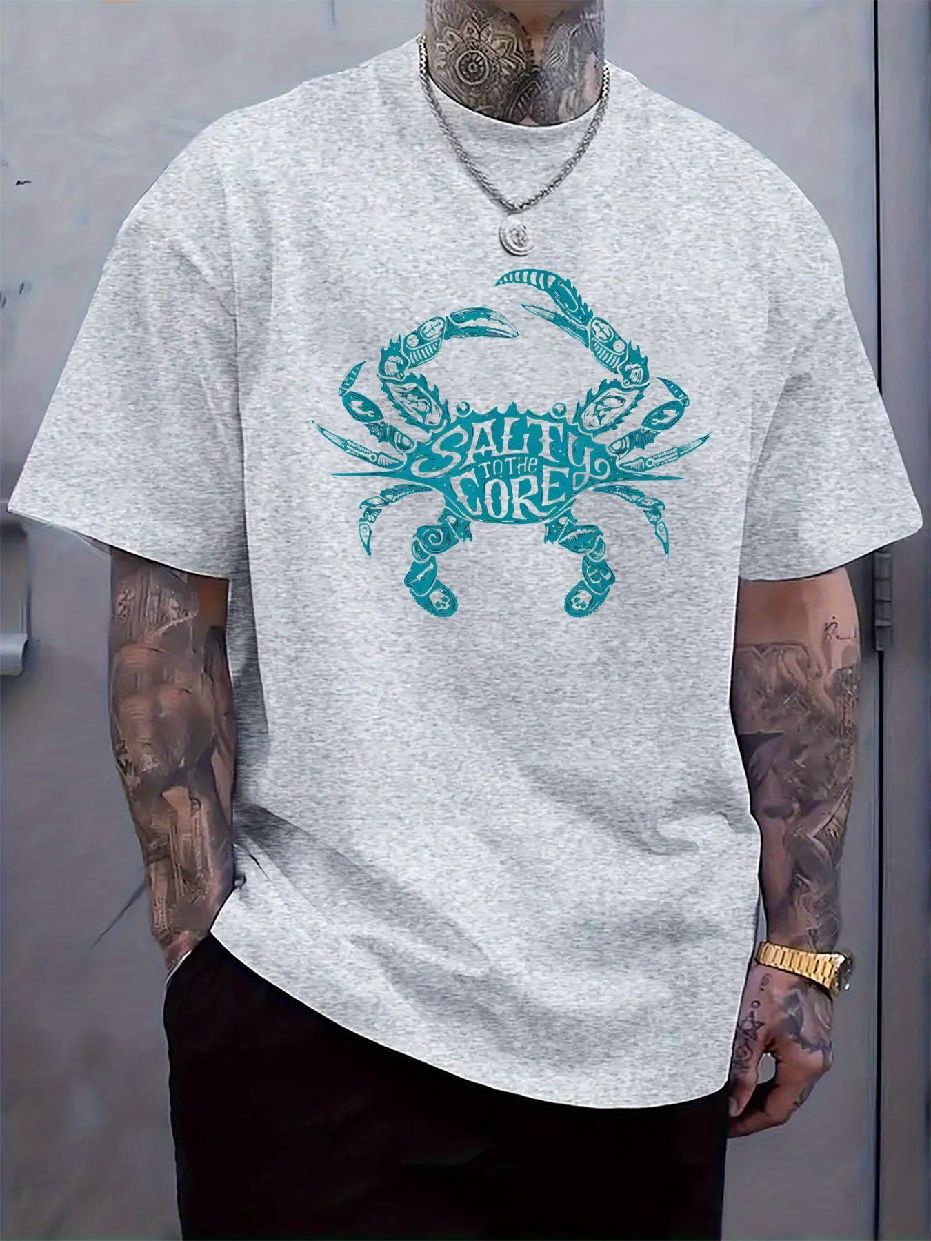 Round Neck Short Sleeve T-shirt with a Salty Crab Pattern S