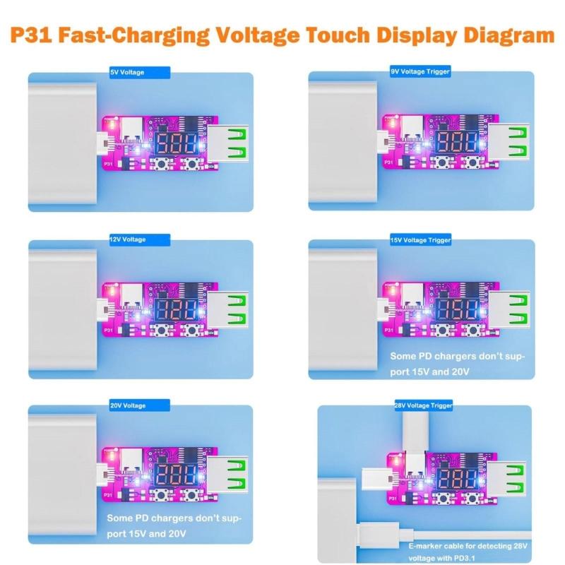 Type C Voltage Current Tester Double Input PD3.1 28V Starts & Multifunctional Power Detectors Suitable for Factory Test