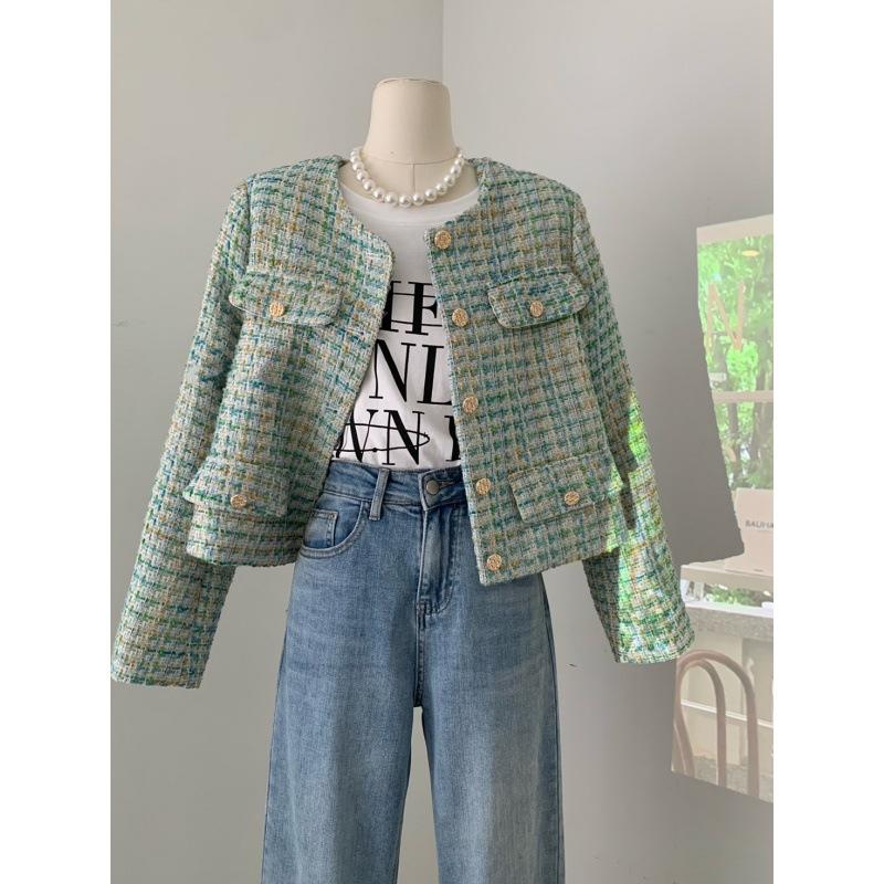 Kurtka damska Vintage Plaid Chic Elegancka Biuro Streetwear Swobodna Prosta Biznesowa Długi Rękaw Moda Temperament