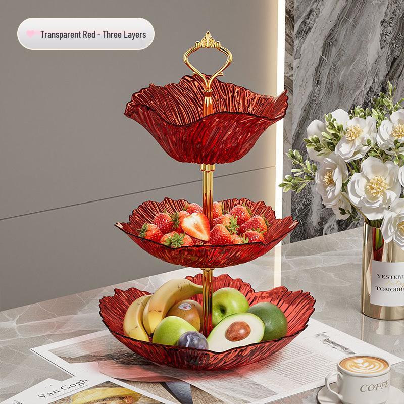 Salon İçin Şık Üç Katlı Plastik Meyve ve Atıştırmalık Sunum Tepsisi