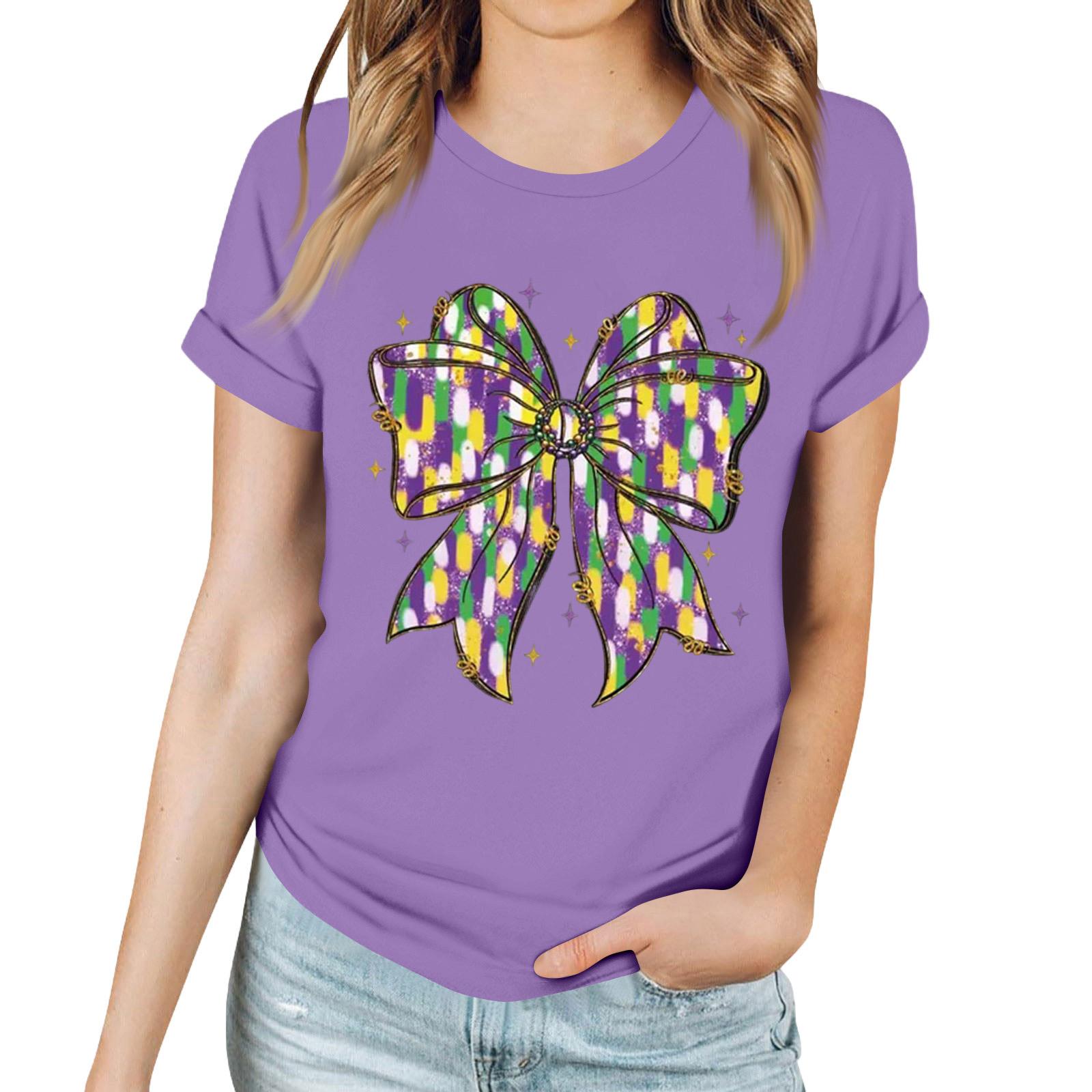 

Women s Casual Carnival Print T-Shirt Round Neck Pullover Short Sleeve Top XXXL фіолетовий