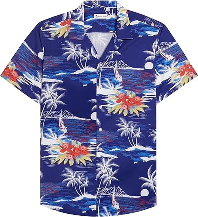 Men's Summer Short Sleeve Hawaiian Shirt Beach Holiday Print Shirt Top 100% Polyester
