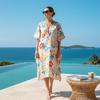 Lockeres und modisches Kleid für große Größen - Strandurlaub und Sandrock mit bedrucktem V-Ausschnitt und mittellangem Design