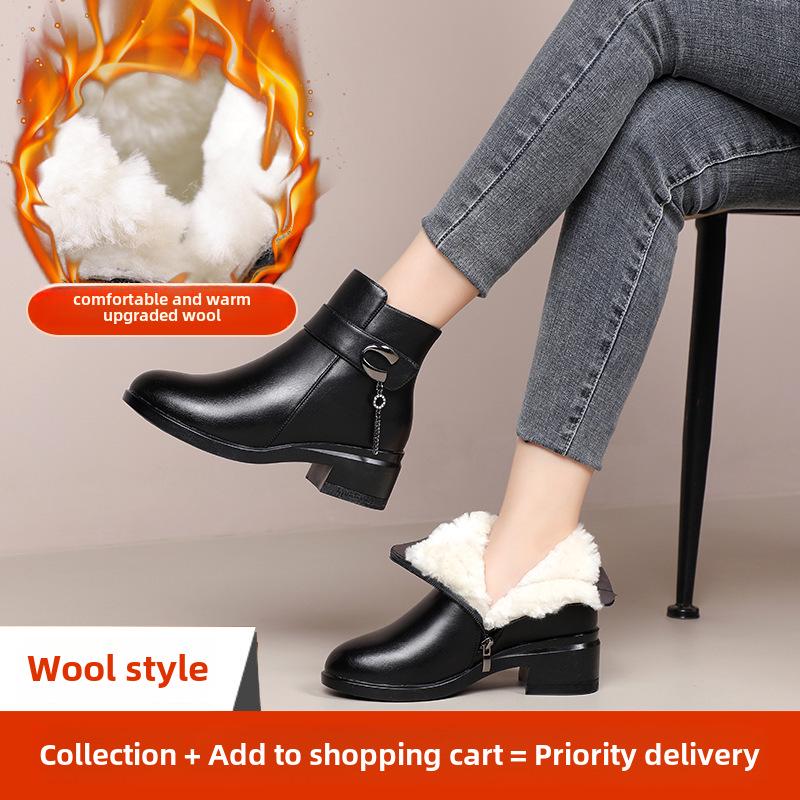 

Женские зимние ботинки из нескользящей кожи на среднем каблуке с бархатной подкладкой — теплые и стильные для людей среднего и пожилого возраста Size 40