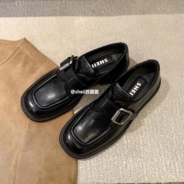 

Grape mother has the same style, music student~ Amiu square head buckle with thick heel lazy loafer leather single shoes women s small leather shoes 34