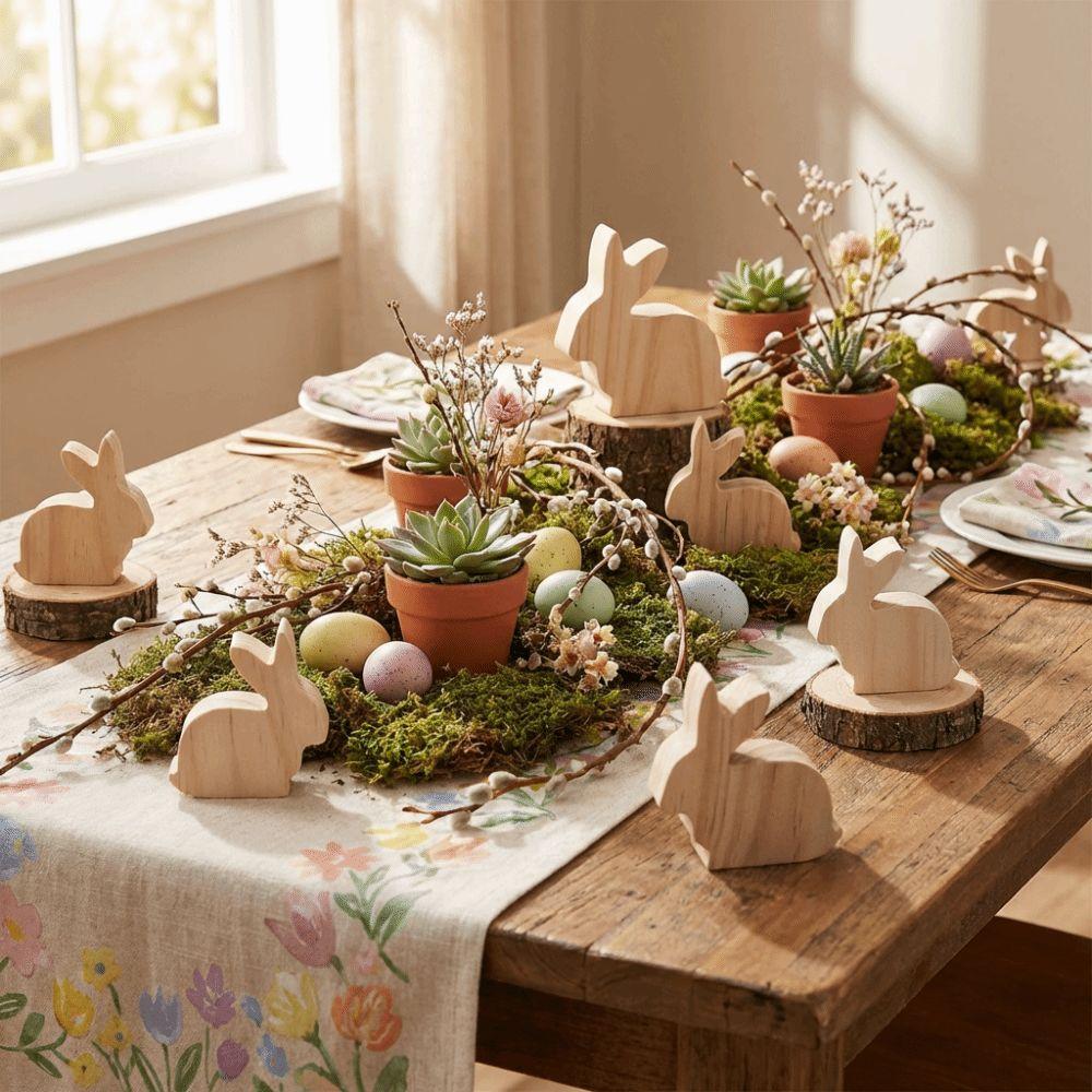 6Pcs Standing Easter Rabbit Ornaments Unfinished Bunny Figurine  Farmhouse Decor