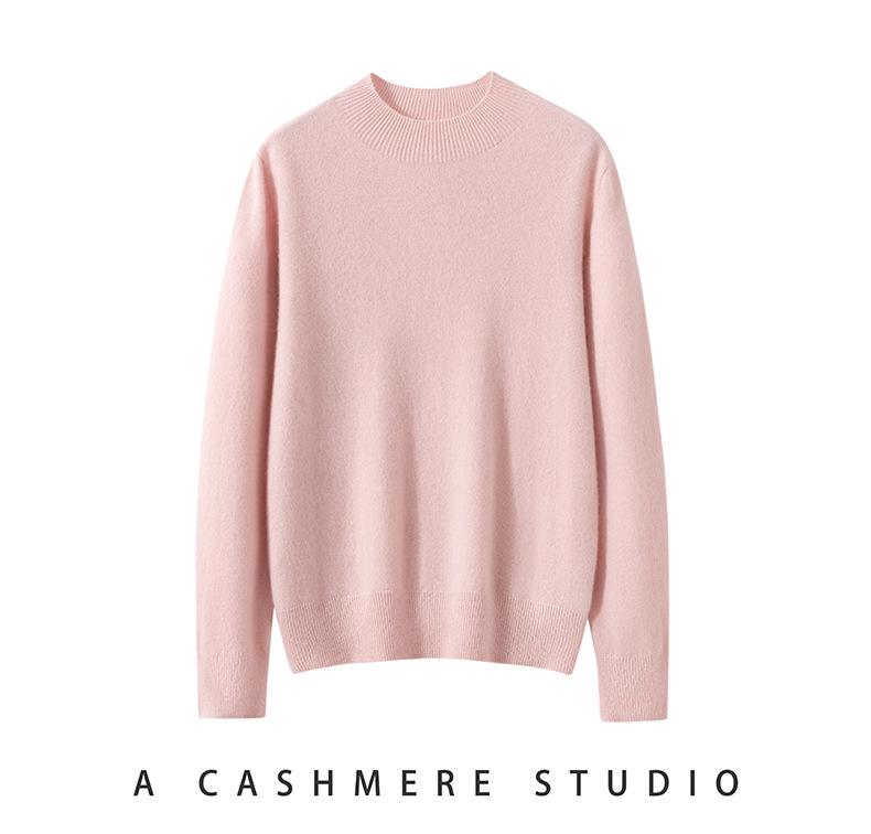 Kang Sai Ni Women's 100% Cashmere Seamless Half-High Neck Sweater