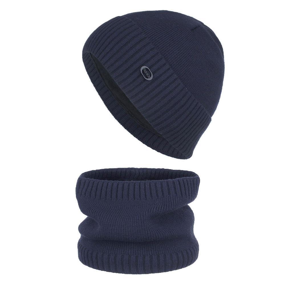 Autumn and winter new velvet plain iron label hat scarf set