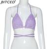 BITCED Spring/Summer Women's Versatile Solid-Colour Fleece-Lined Halter Neck Tie-Front Sexy Bandeau Top