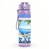 1PC Santorini Mediterranean House Pattern 750ml Color Plastic Sports Water Bottle Leakproof Flip Straw Lid Suitable for Sports Office Home Use