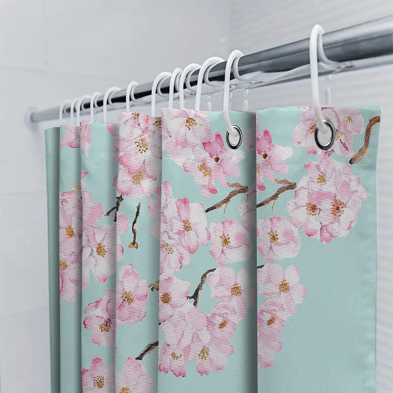 Floral Shower Curtain Japanese Cherry Blossom Pattern Waterproof Bathroom Decor Japanese Style Fabric Backdrop Vintage Aesthetic