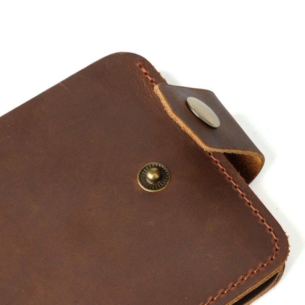 2025 Genuine Vegetable Tanned Leather Card Holder Minimalist Wallet Button Closure Large Capacity Coin Purse for Driver License