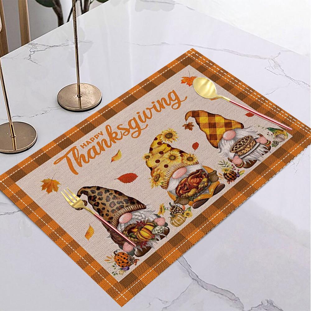 Herbst Kürbis Goldener Tischset Orange Ahornblatt Festlich Thanksgiving Platzset für Herbstparty Feiertagstisch Abendessen Heimdeko