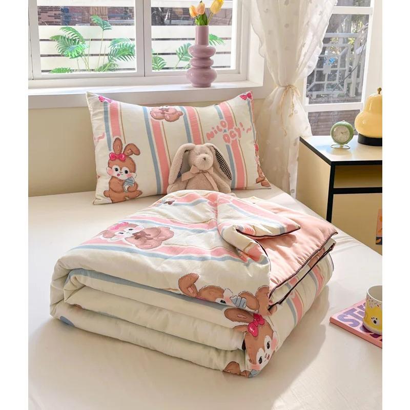 Cute Cartoon Printed Thin Quilt Kids Students Summer Double Yarn Soybean Air Conditioning Comforter Lightweight Cooling Blankets
