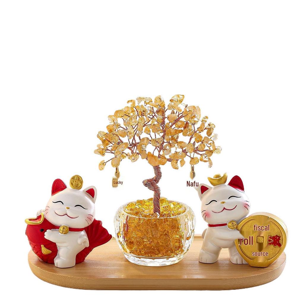 Citrine Money Cat Ornament for Home or Office - Perfect Housewarming or Birthday Gift