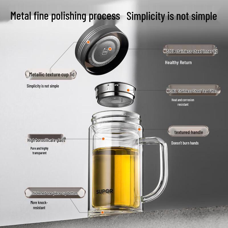 SUPOR Double-Layer Borosilicate Glass Tea Mug with Handle