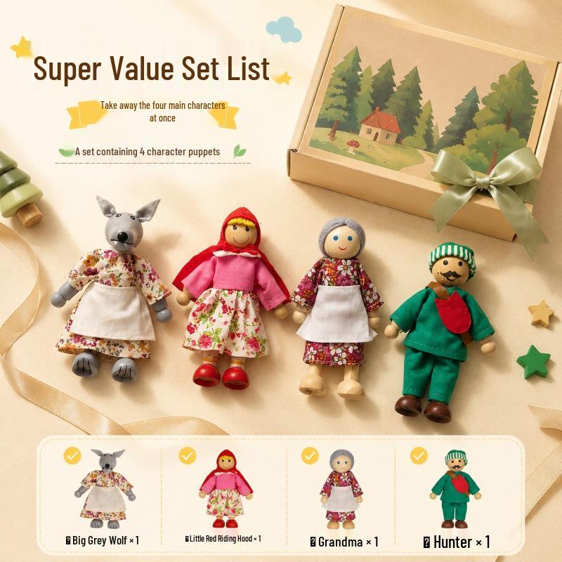 Little Red Riding Hood Story Puppets: Grandma, Wolf, Parent-Child Plush Hand and Finger Puppets Set. Red Riding Hood with Wolf Grandma (4-piece set)