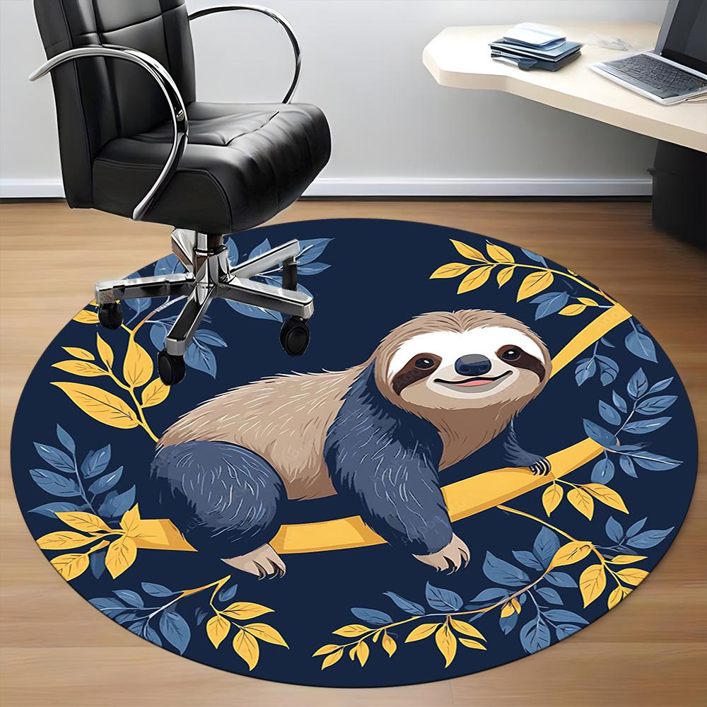 1pcSloth Branch Office Round Area Rug, Indoor Mat Suitable ForOffice, Under Office Chairs Bedroom Living Room Home Decor, Room Deco 018