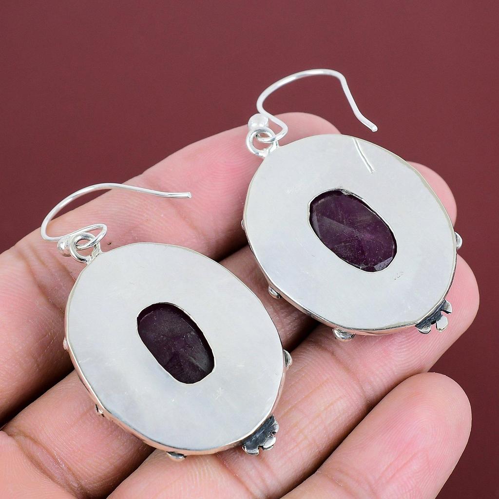 Faceted Kashmir Ruby Earring Real Gemstone Earrings Silver Jewelry Handmade Earring 925 Sterling Silver Earring Unique Earring Gifts For Her