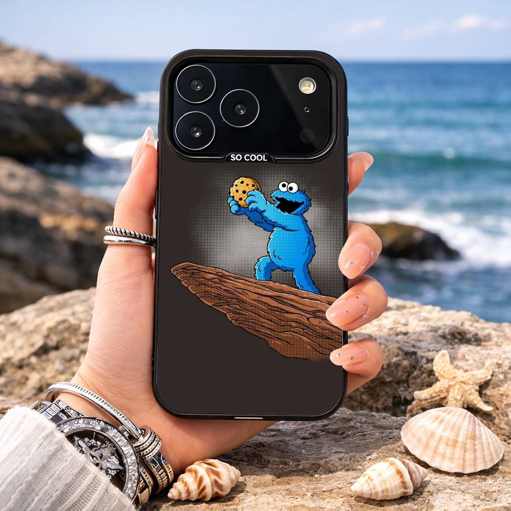 C-Cookie-M-Monster Funny Phone Case For iPhone17,16,15,14,13,12,11,Pro,MAX Gray Matte Silicone Black Cover