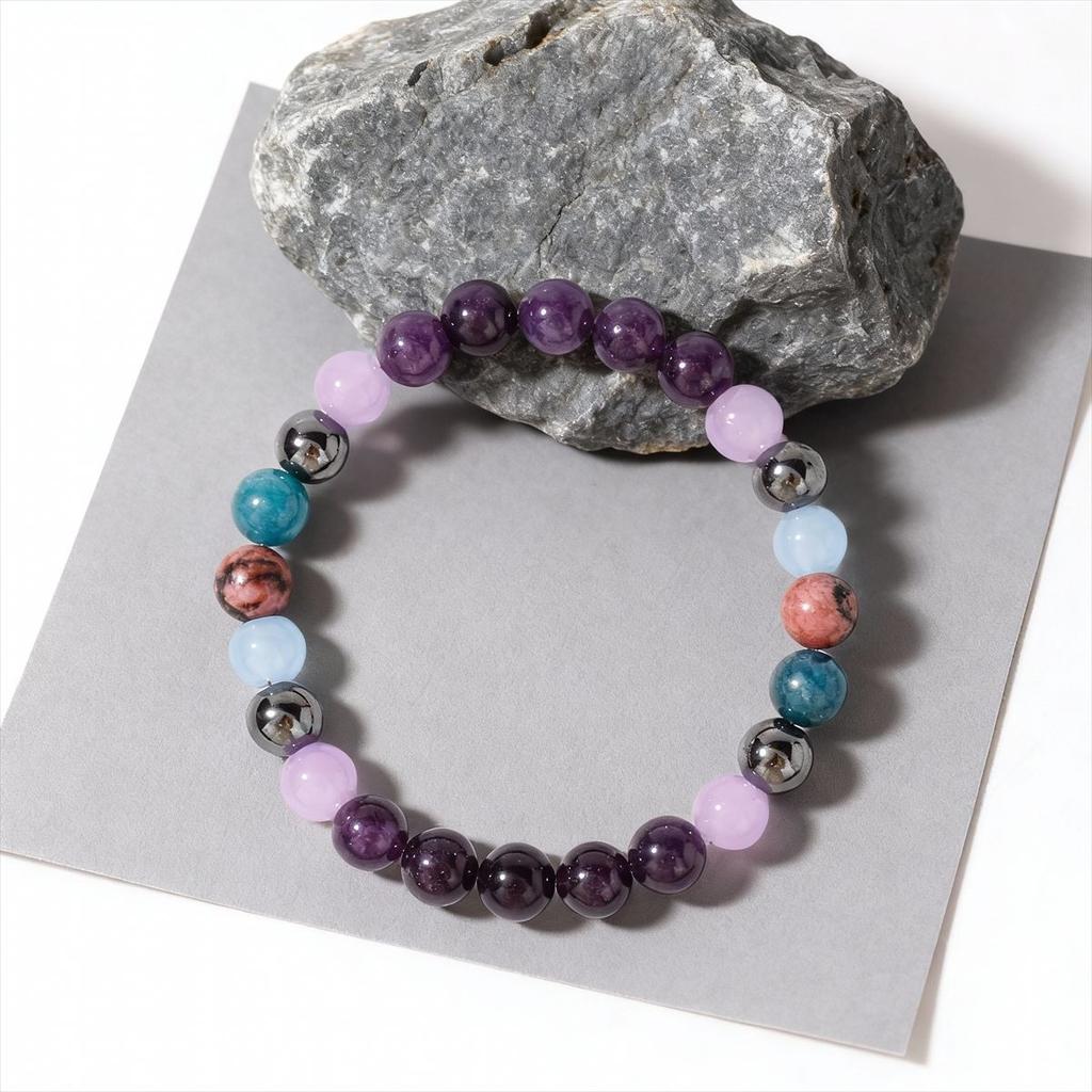 Amethyst Rhodonite Aquamarine Chrysocolla And Hematite Beaded Bracelet Multicolor Fashion Jewelry For Daily Wear Simple Versatile Accessory