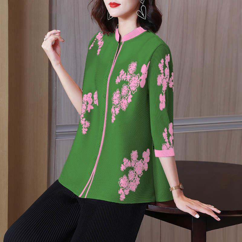 Pleated Three-quarter Sleeve Cardigan Jacket T Shirt Autumn 2022 New High-end Small O Neck T Shirt Female Top