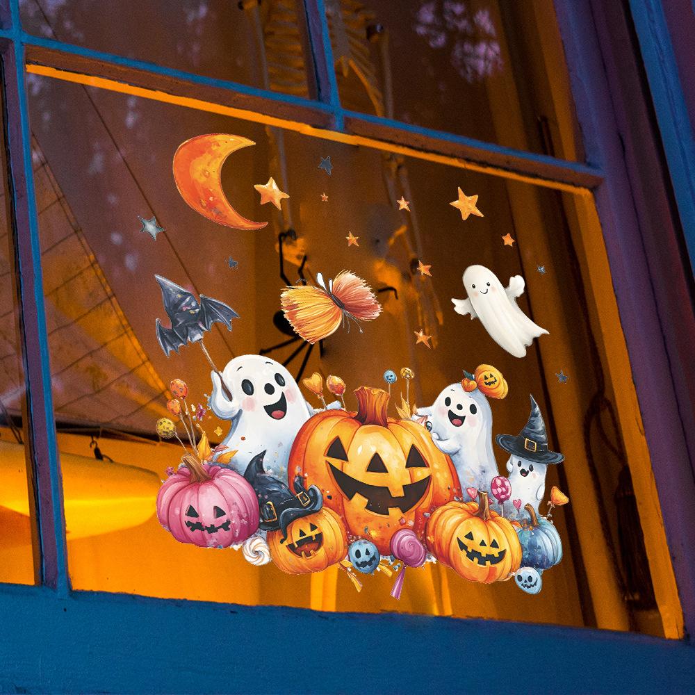 Halloween Cartoon Ghost Pumpkin Bat Balcony Glass Window Beautification Static Window Stickers