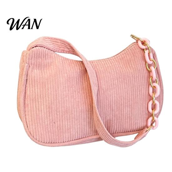 Corduroy Purse Women Shoulder Bag Stylish Top Handle Crescent Retro Style Handbag Simple Armpit for Shopping Commuting Dating