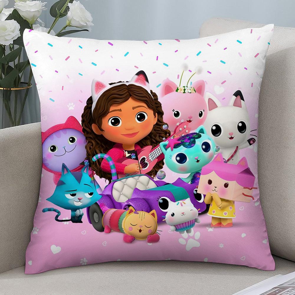 Federa Cuscino Gatti Casa delle Bambole di Gabby per Bambini Copricuscini Corti in Peluche Decorazione Divano Regalo Casa Stampa Double-Sided Federa Cuscino