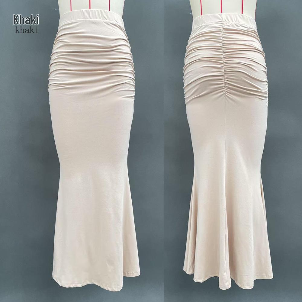European and American High-Waisted Elastic Pleated Fishtail Midi Skirt for Autumn and Winter