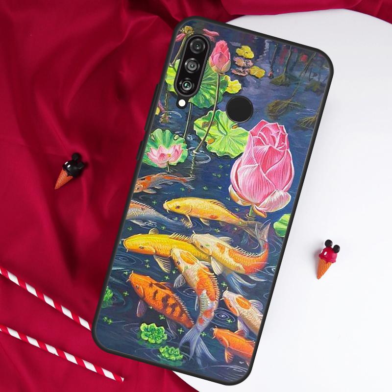 Koi Carp Fish Painting For Huawei Nova Y61 Y91 Y73 Y72 Y90 Y70 Y60 12s 12i 11i 8i 9 10 SE P60 P30 Pro P40 Lite Case