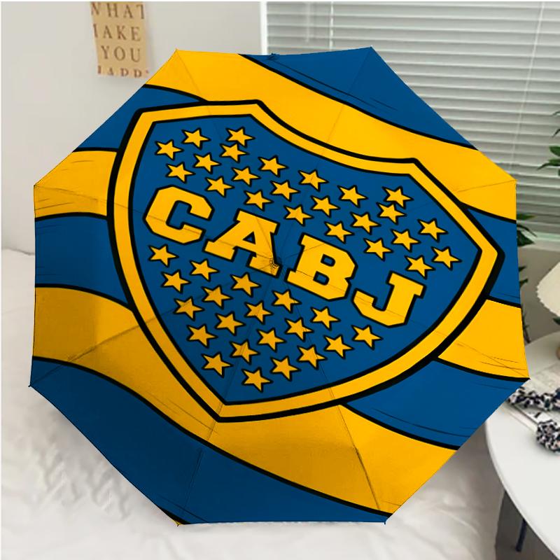 Club Atlético Boca Juniors Print Automatic Umbrella, 8 Rib Iron Frame, Plastic Handle, Suitable for Outdoor Travel &Daily , Ideal Gift