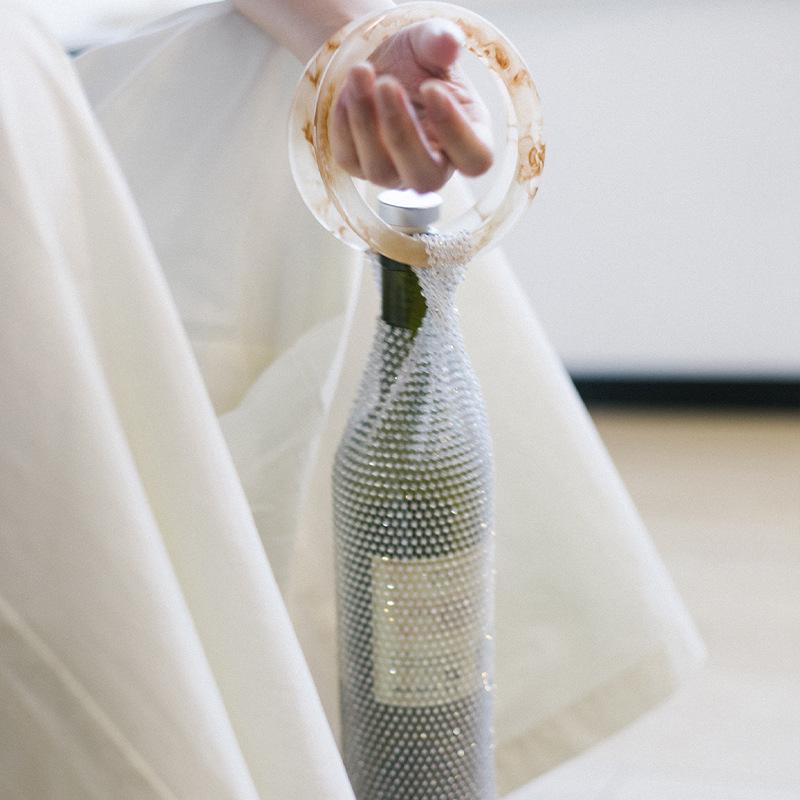 Handmade Luxury Insulated Red Wine Bag with Czech Diamond Design