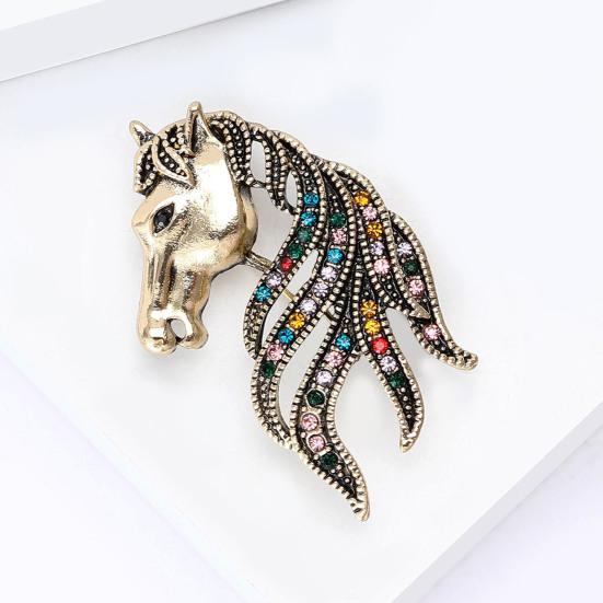 Retro Horse Head Brooch Rhinestone Horse Lapel Pin Vintage Style Alloy Horse Brooch Pin Outfit Accessory for Men Women Coat Shirt Hat