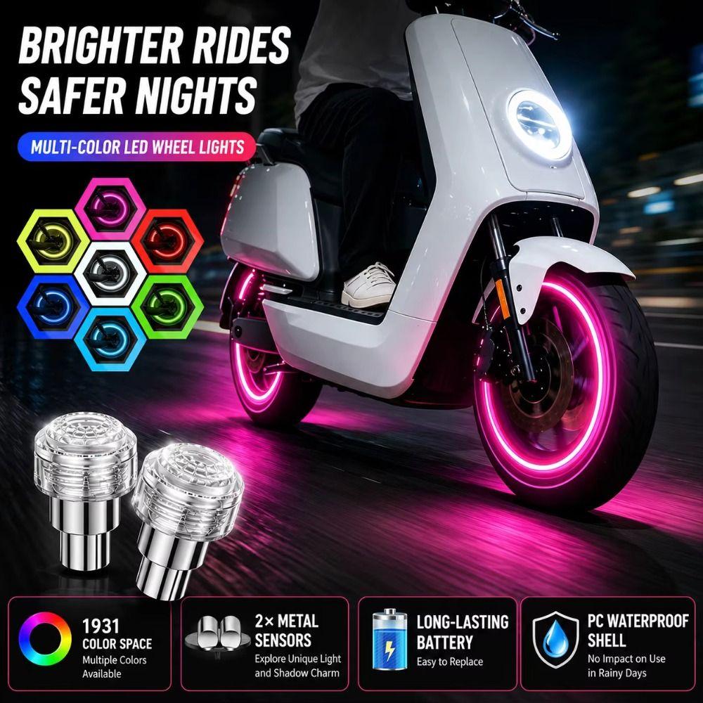 2Pcs Motion Sensor LED Neon Flash Lamp Single/Seven Colors Rim Strobe Warning Lamp Bicycle Tire