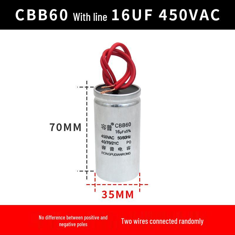 CBB60 Motor Capacitor for Washing Machine, Spin Dryer, Water Pump - 4/6/8/10/12/18UF, 450V Aluminum Case