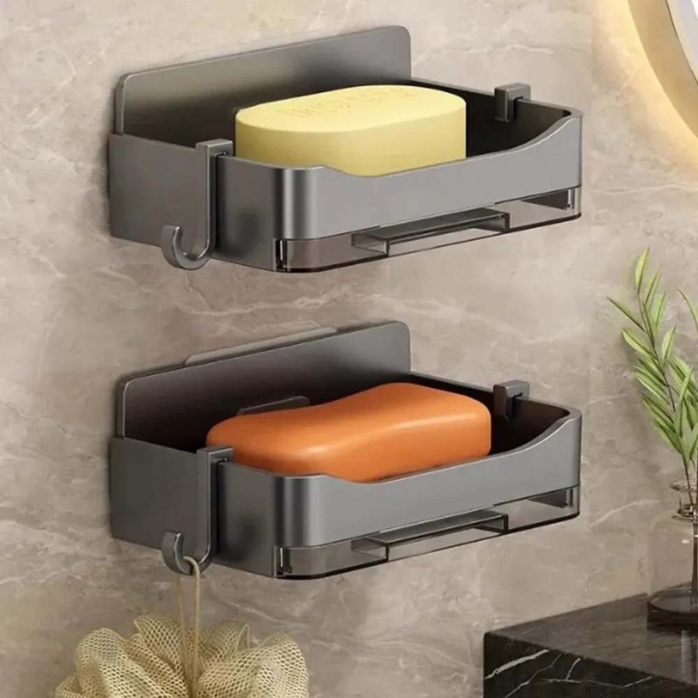 1PC Wall-mounted Perforation-free Soap Box Bathroom Drain Rack Suitable for Bathroom and Kitchen