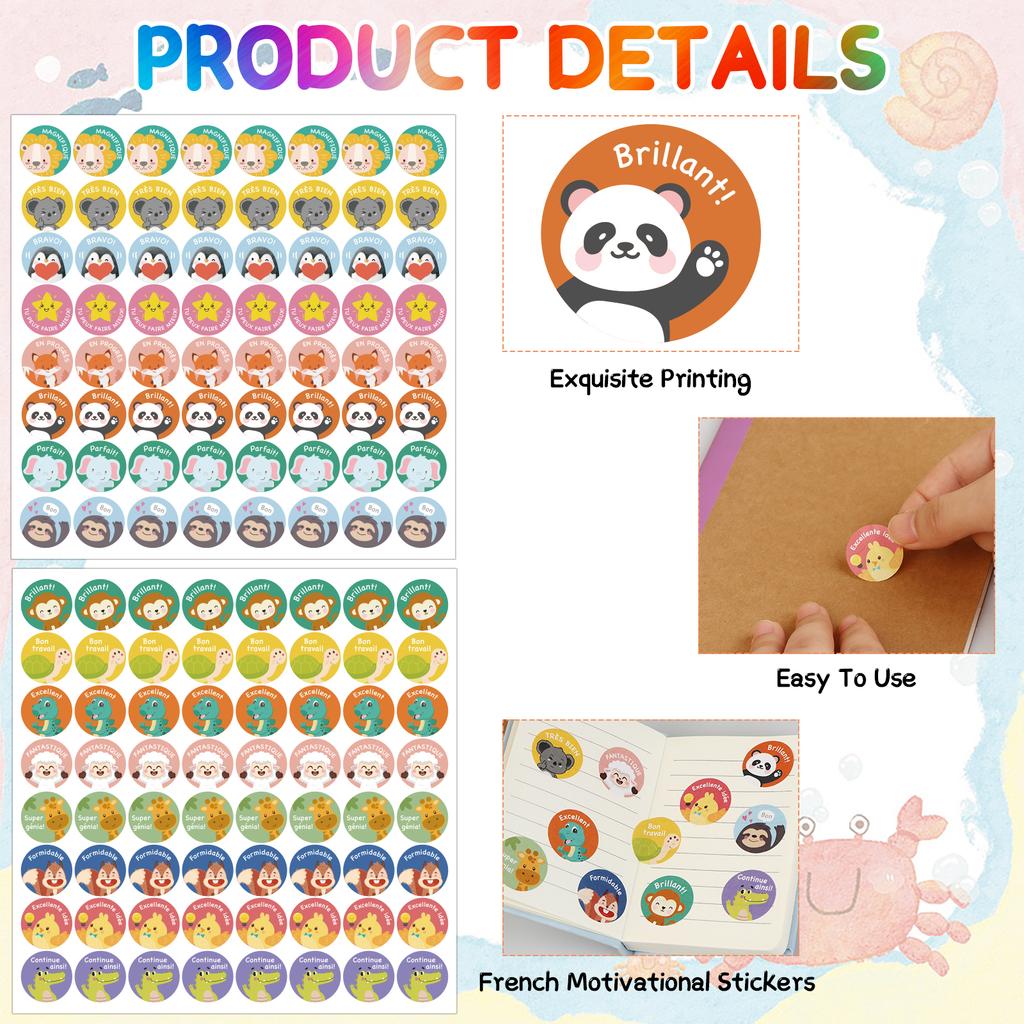 1280 Pcs French Inspirational Stickers For Classroom Rewards Funny Cartoon Labels Gifts Teacher Supplies For French Language Nat