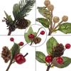Gentlecarin Artificial Pine Picks, 30pcs Christmas Red Berries Pine Cones Stems, Mini Stimulation Red Berries Branches for Xmas Flower Arrangements